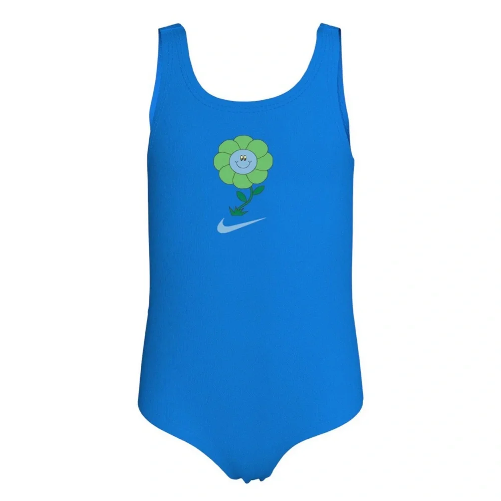 NIKE Girls One Piece U-Back Swimsuit Nike Logo Flower Sizes 5, 6 NWT